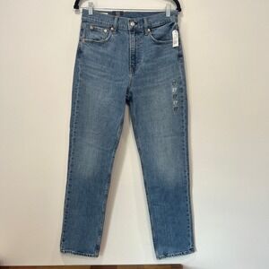 GAP Womens Jeans 27 NWT $79 Sky High Rise Straight Cotton Blue‎ Mom Pants